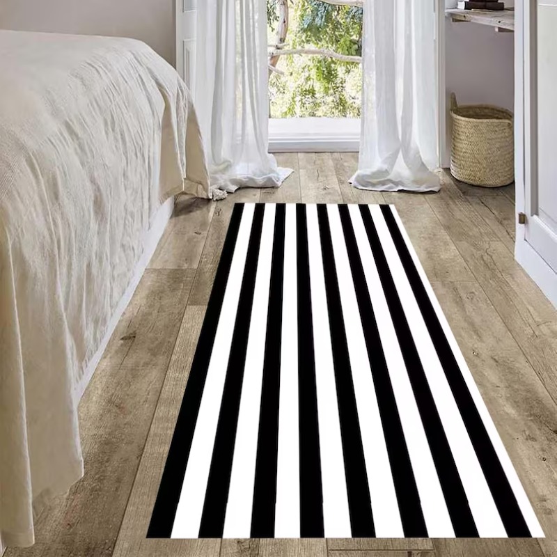 Commercial Kitchen Mats - سجادة مخططة باللونين الأسود والأبيض، بساط