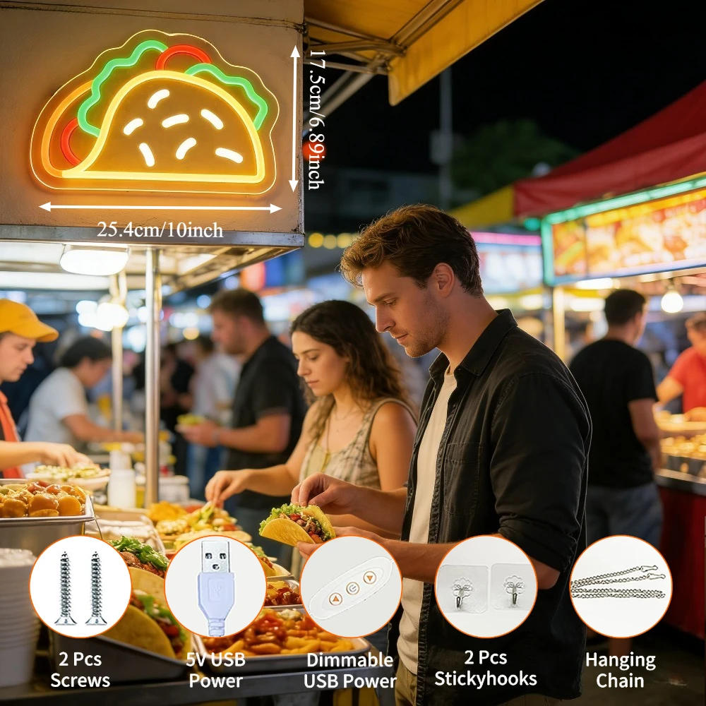لافتة نيون تاكو بإضاءة LED قاب - مراجعة Commercial Kitchen Store وسعره
